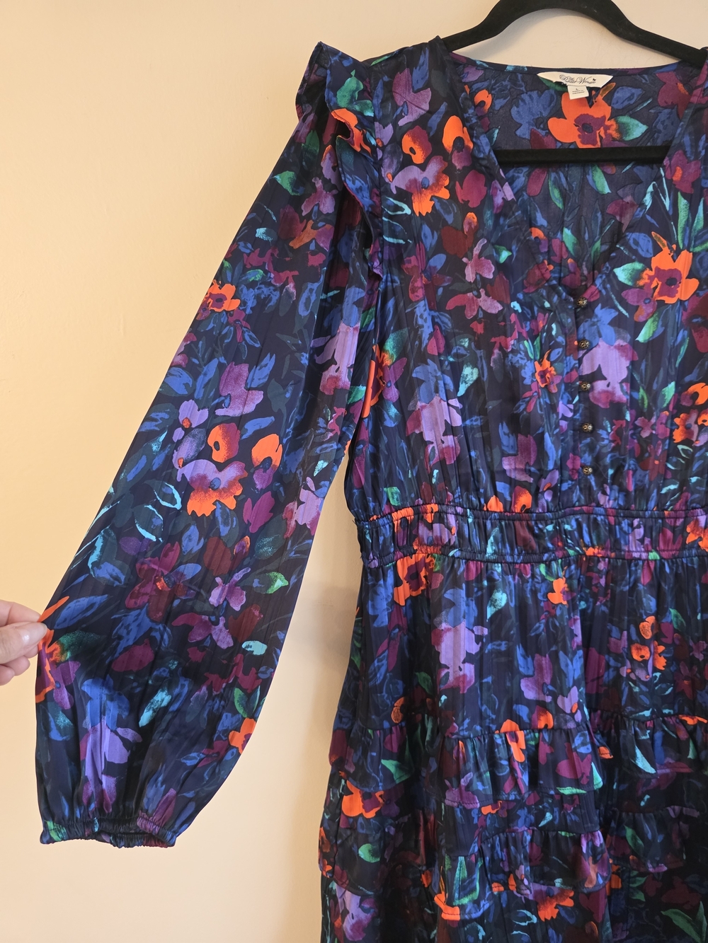 The Pioneer Woman Tiered Ruffle Mini Dress Floral Blue Orange Size Large - Picture 5 of 11